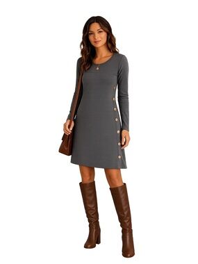 NWT Genuine People Charcoal Gray Swing Dress Side Button Knit Size Small